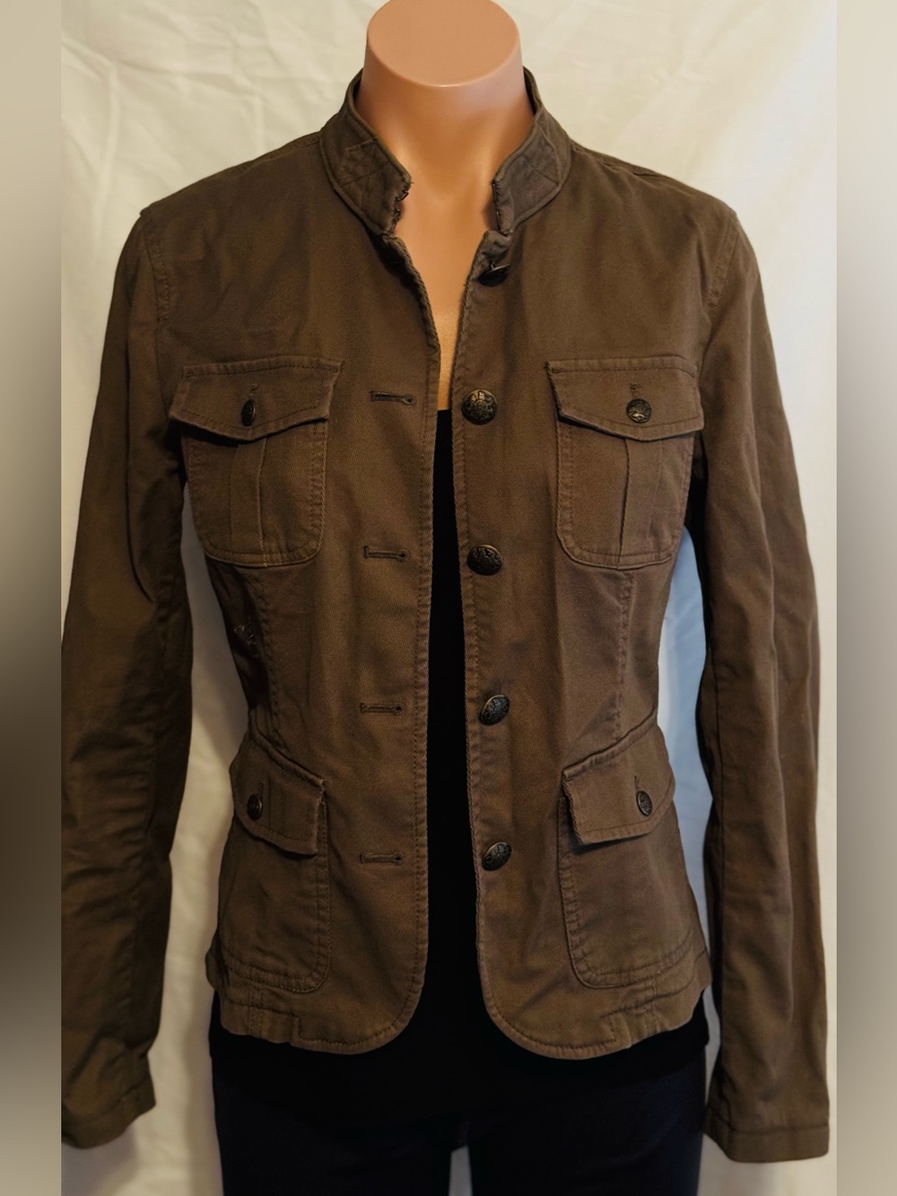 Women's Army Green Early Military Style Utility Jacket - Classic Button-Front